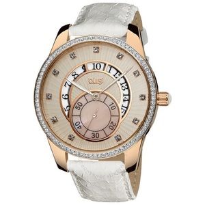 BURGI Cream Embossed Dial White Leather  Watch